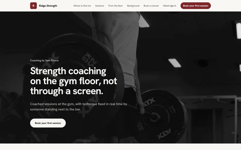 The Studio template: an in-person gym or studio.